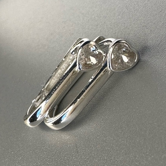 Sterling Silver Heart CZ Oval Huggie Earrings - Picture 7 of 9
